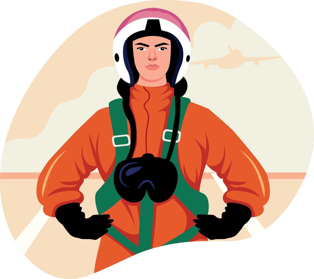 A flat style illustration of professional female pilot vector