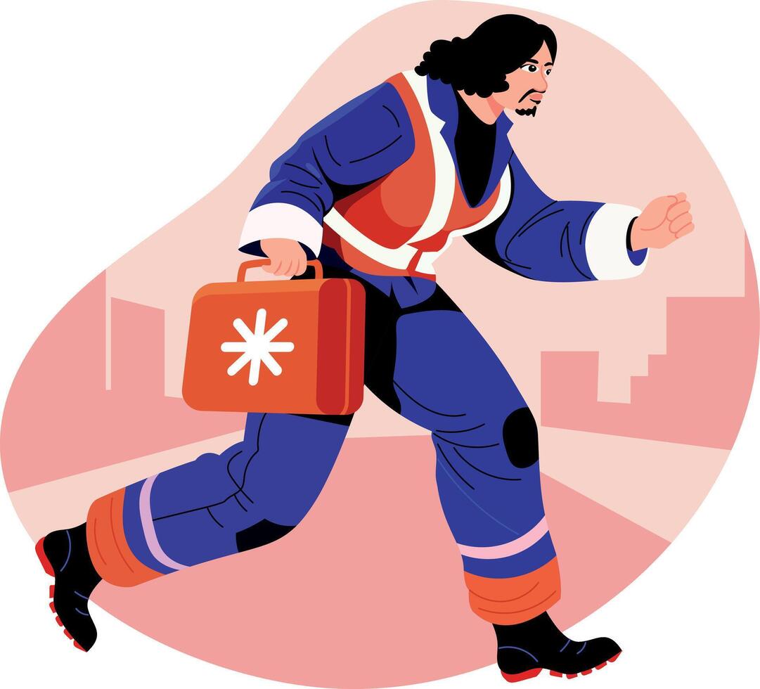 Flat style illustration of a character holding first aid kit vector
