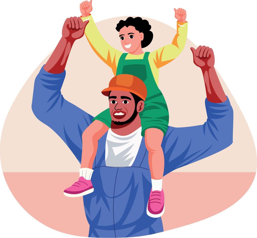 Flat style illustration of a happy worker family vector