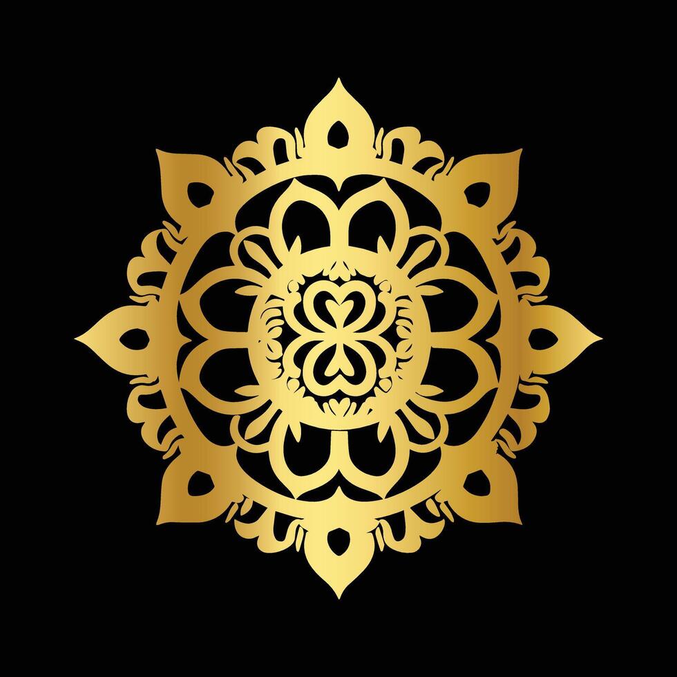 Elegant Gold Mandala with Ornate Floral Patterns on Black Background vector