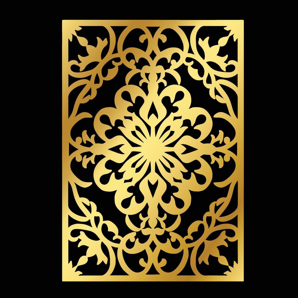 Golden Ornament Panel An Intricate Floral and Geometric Design on Black vector