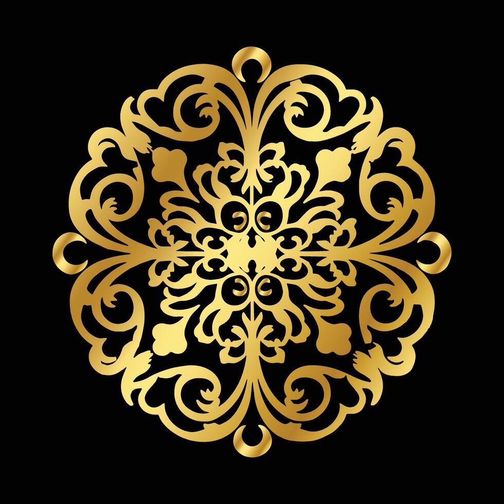 Golden Mandala Elegance an Intricate Floral and Swirling Design on Black vector