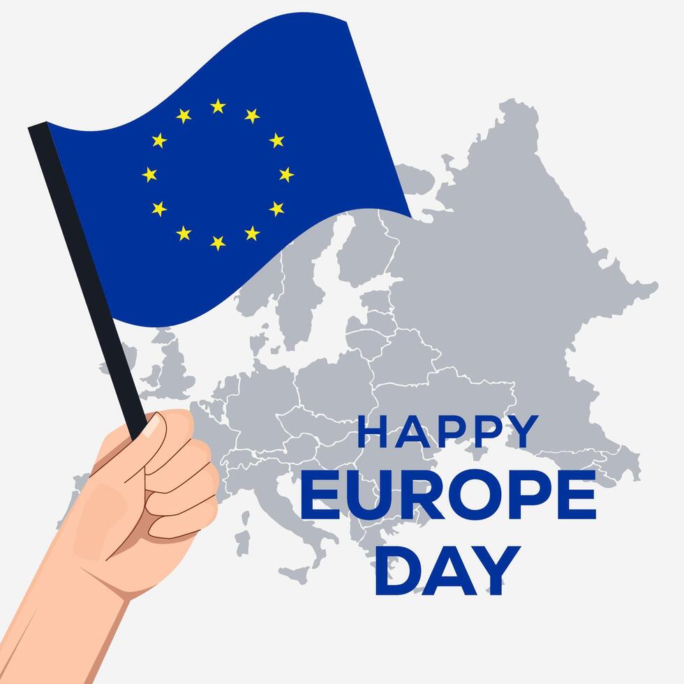happy europe day illustration design with hand holding europe flag vector