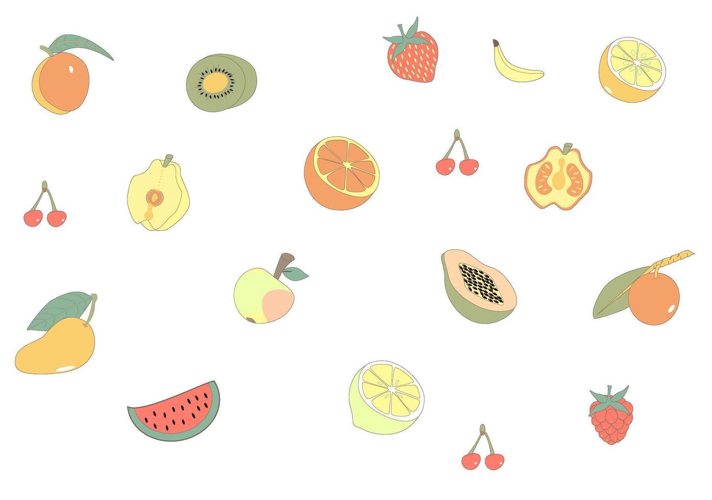 Berries and fruits illustration in cartoon style. vector