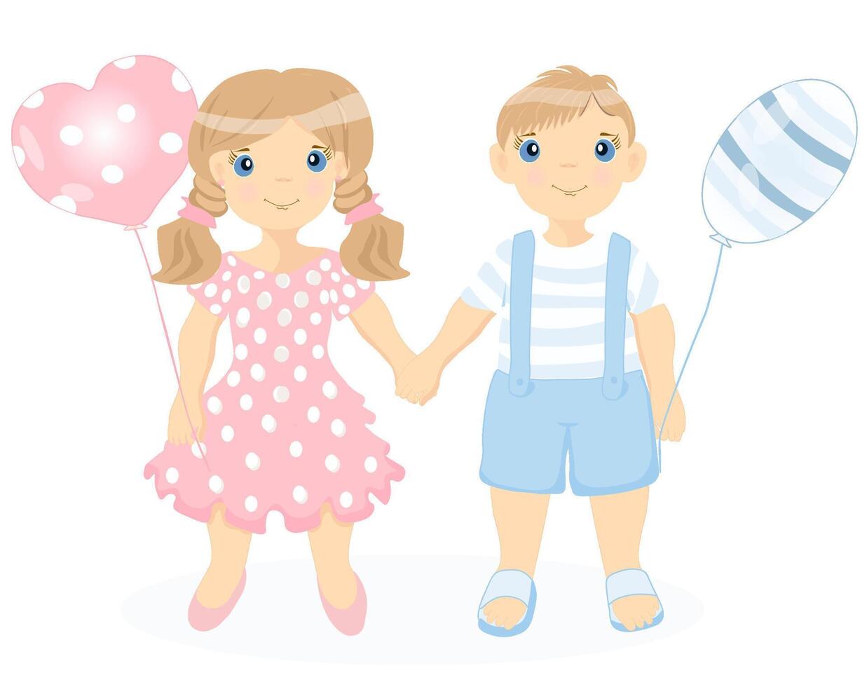 Cute girl and boy with balloons in their hands. vector