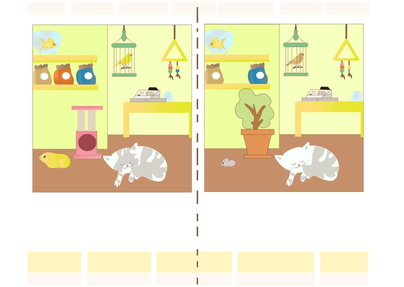 Cartoon Illustration of Finding Seven Differences Between Pictures Educational Activity Game for Kids with Animal vector