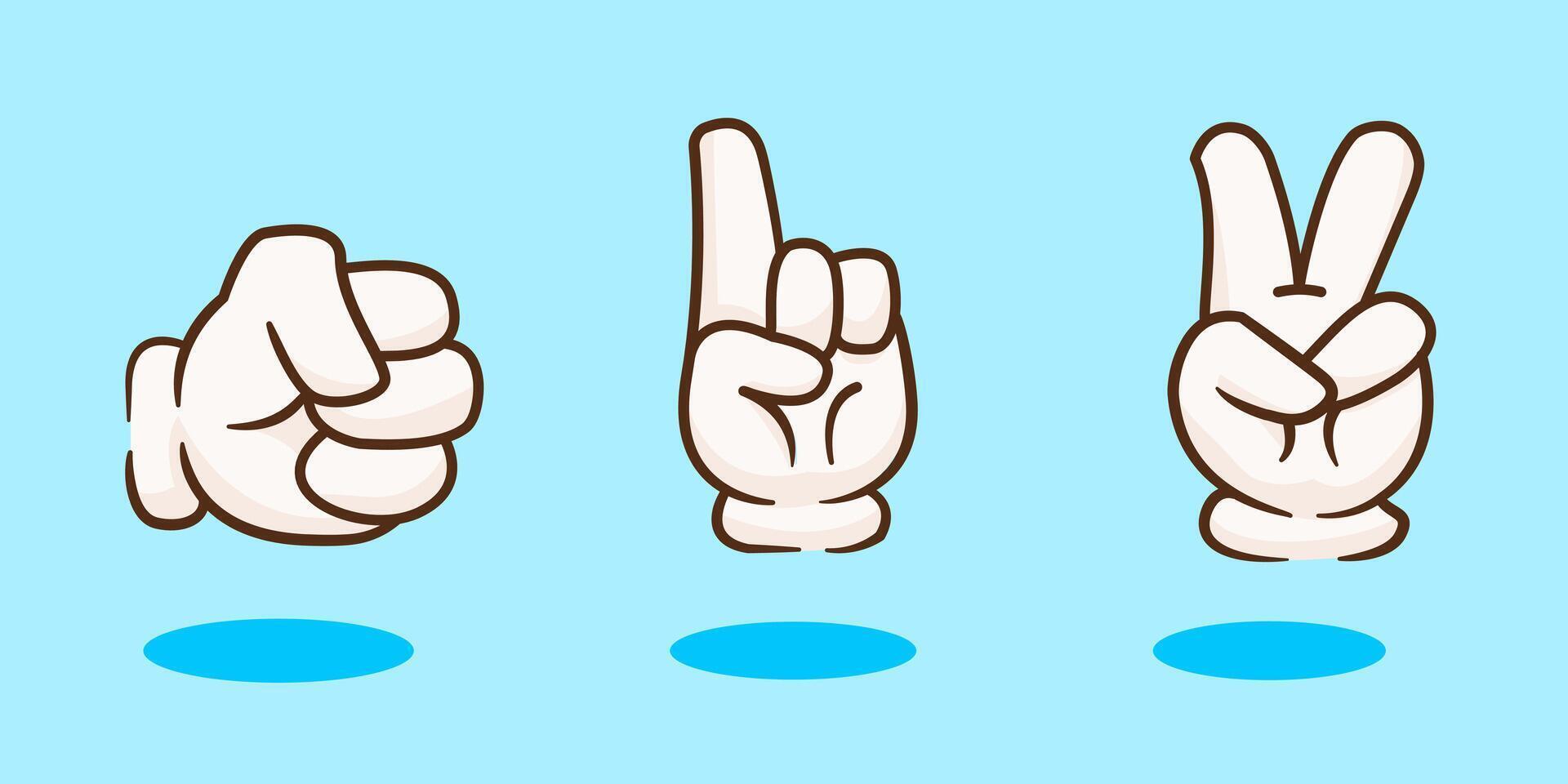 Set of Hand Cartoon, One, Two or Peace and Holding Gesture Illustration vector