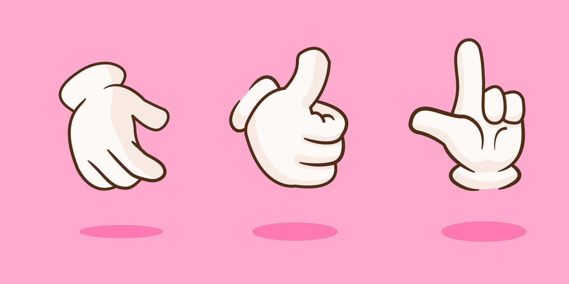 Set of Hand Cartoon Hand Shaking Okay and Show Pointer Gesture Illustration vector
