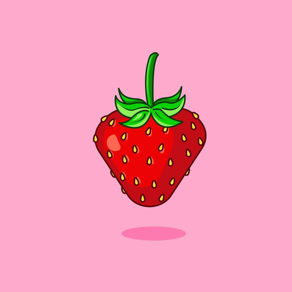 A vibrant illustration of a single, juicy strawberry against a soft pink background. Cartoon Design Illustration vector