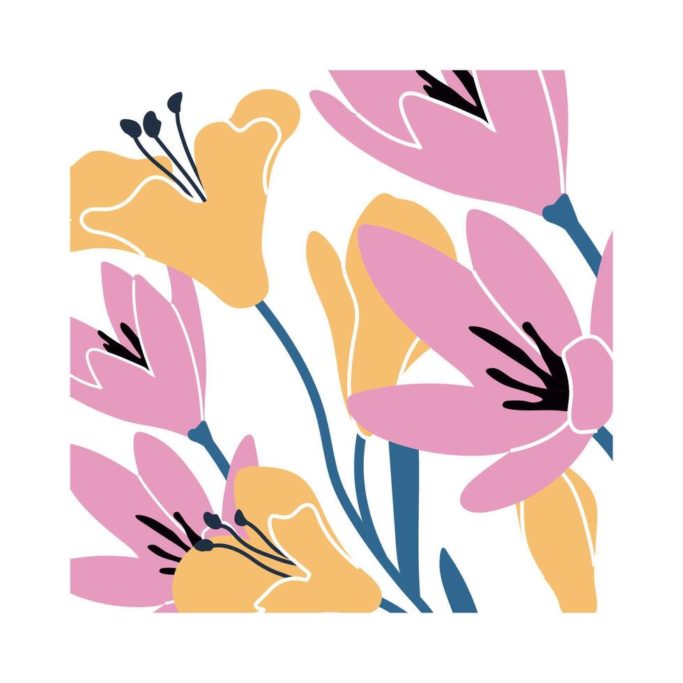 Simple illustration of pink and yellow flowers. Floral composition. For spring and nature designs. vector