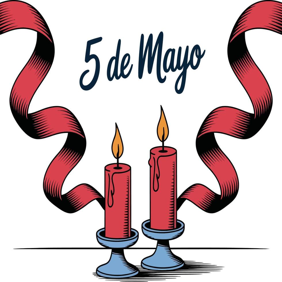 Festive 5 de Mayo Candlelight Scene in Flat Style. vector
