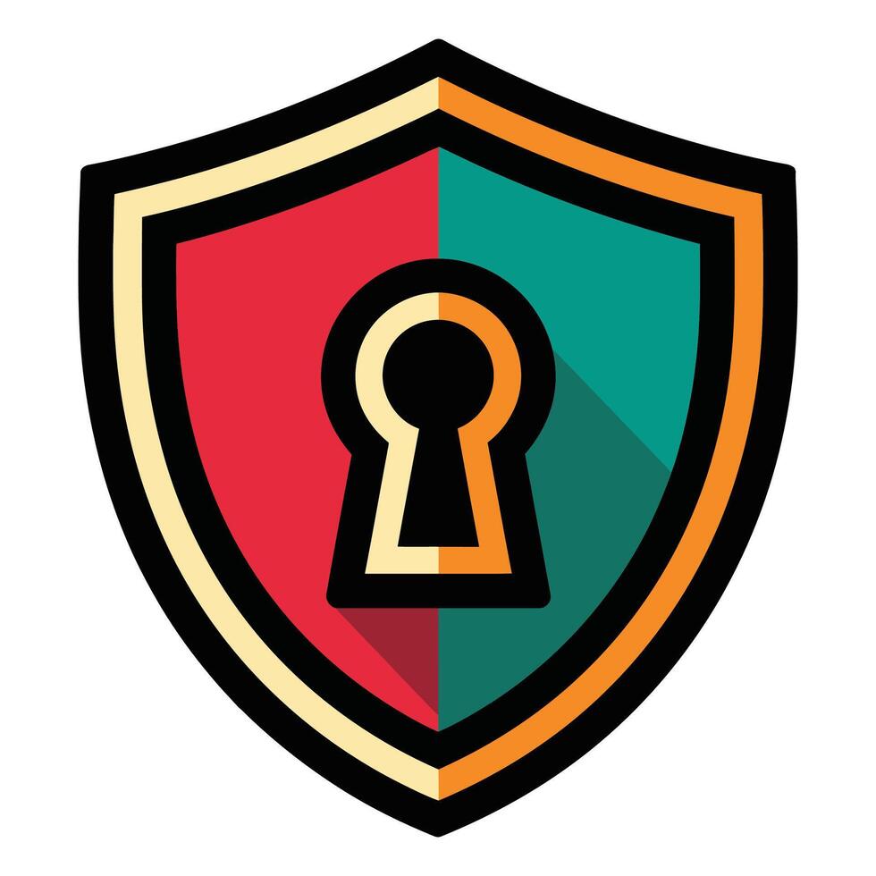 A shield with a keyhole in the middle vector