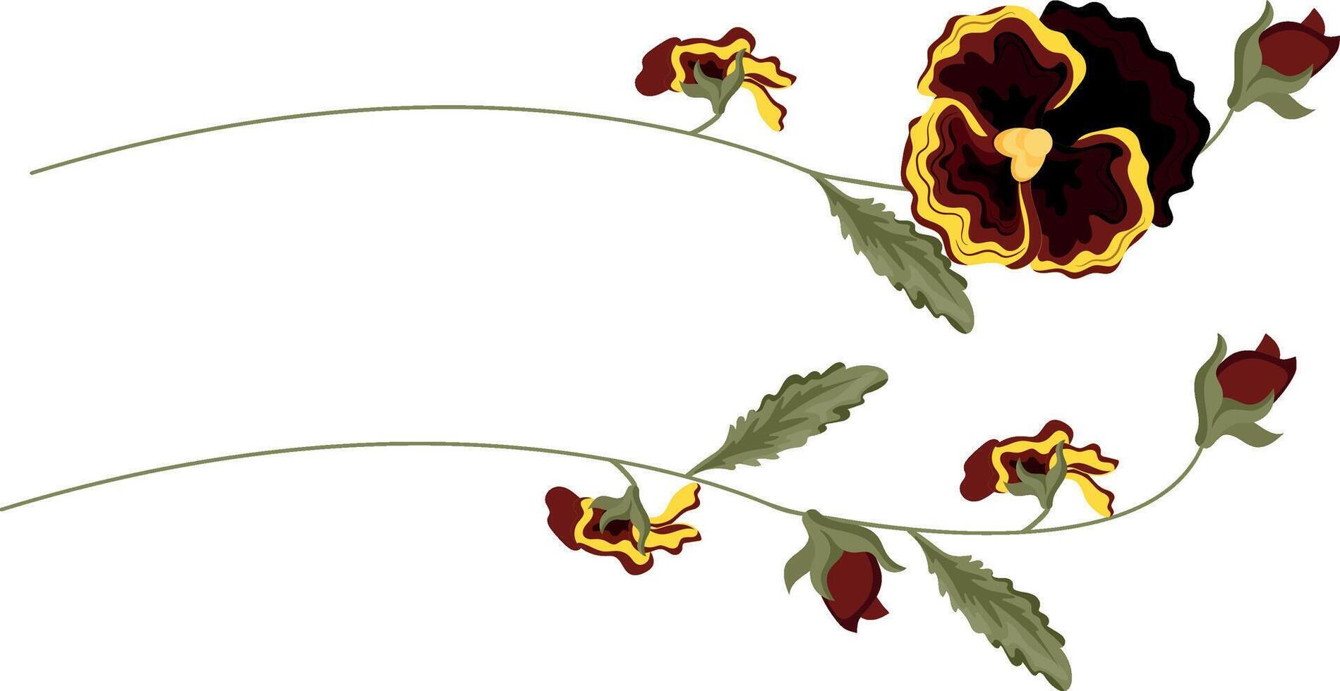 frames with yellow flowers, namely yellow pansies and various leaves, flower buds, for textiles or various packaging vector