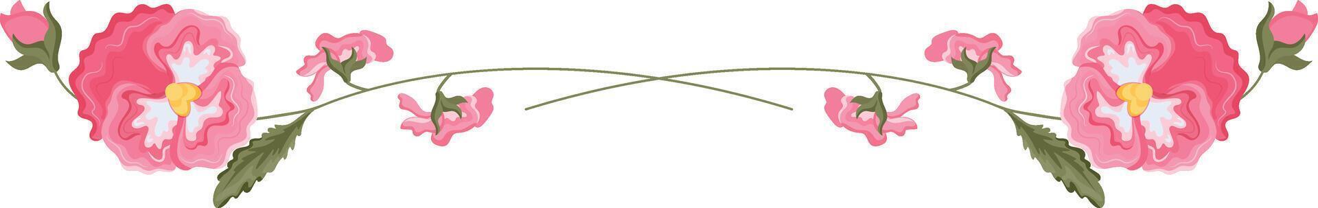 twigs with pink flowers, namely pink pansies and various leaves, flower buds, for textiles or various packaging vector