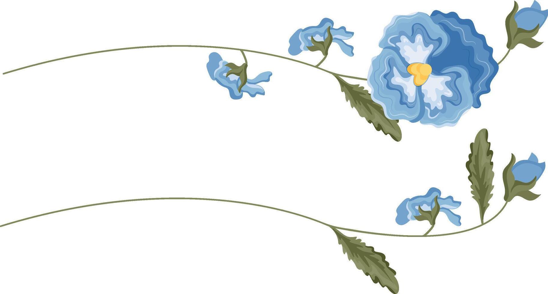 frames with blue flowers, namely blue pansies and various leaves, flower buds, for textiles or various packaging vector