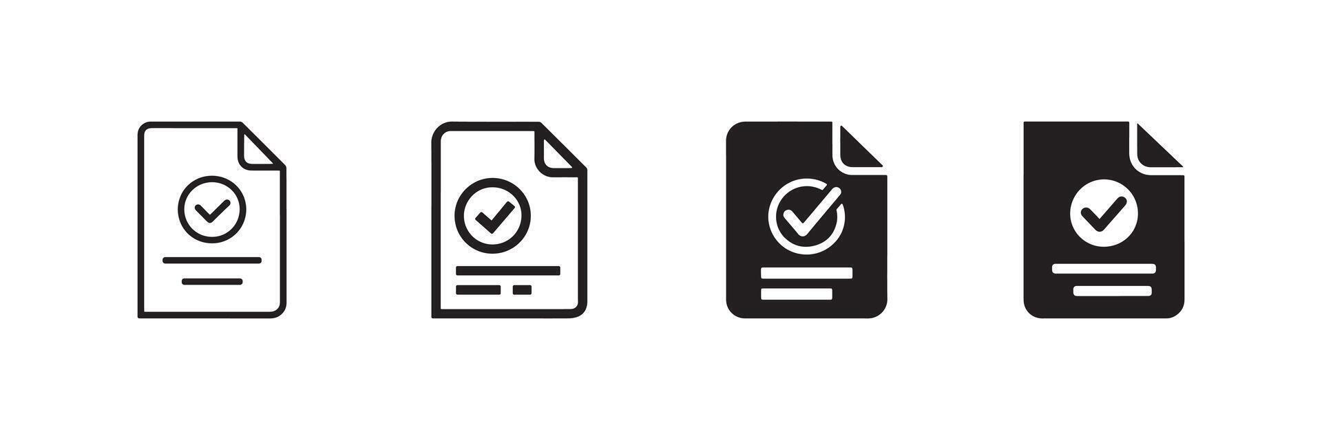 Document Approval Icon Set Black and White Illustration vector