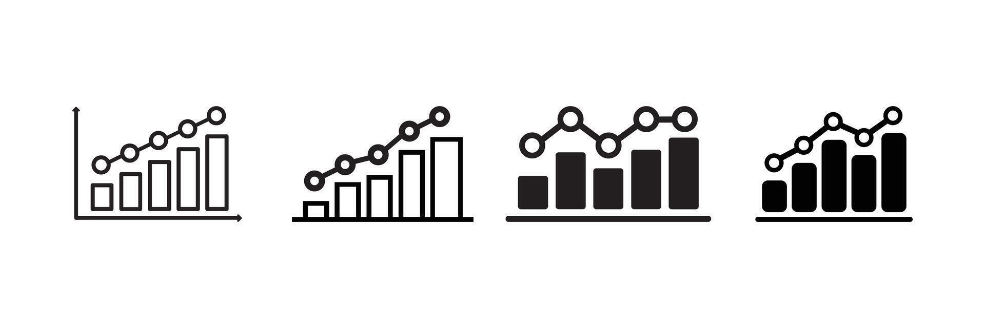 Business Growth Chart Icon Set with Bars and Line Graph vector