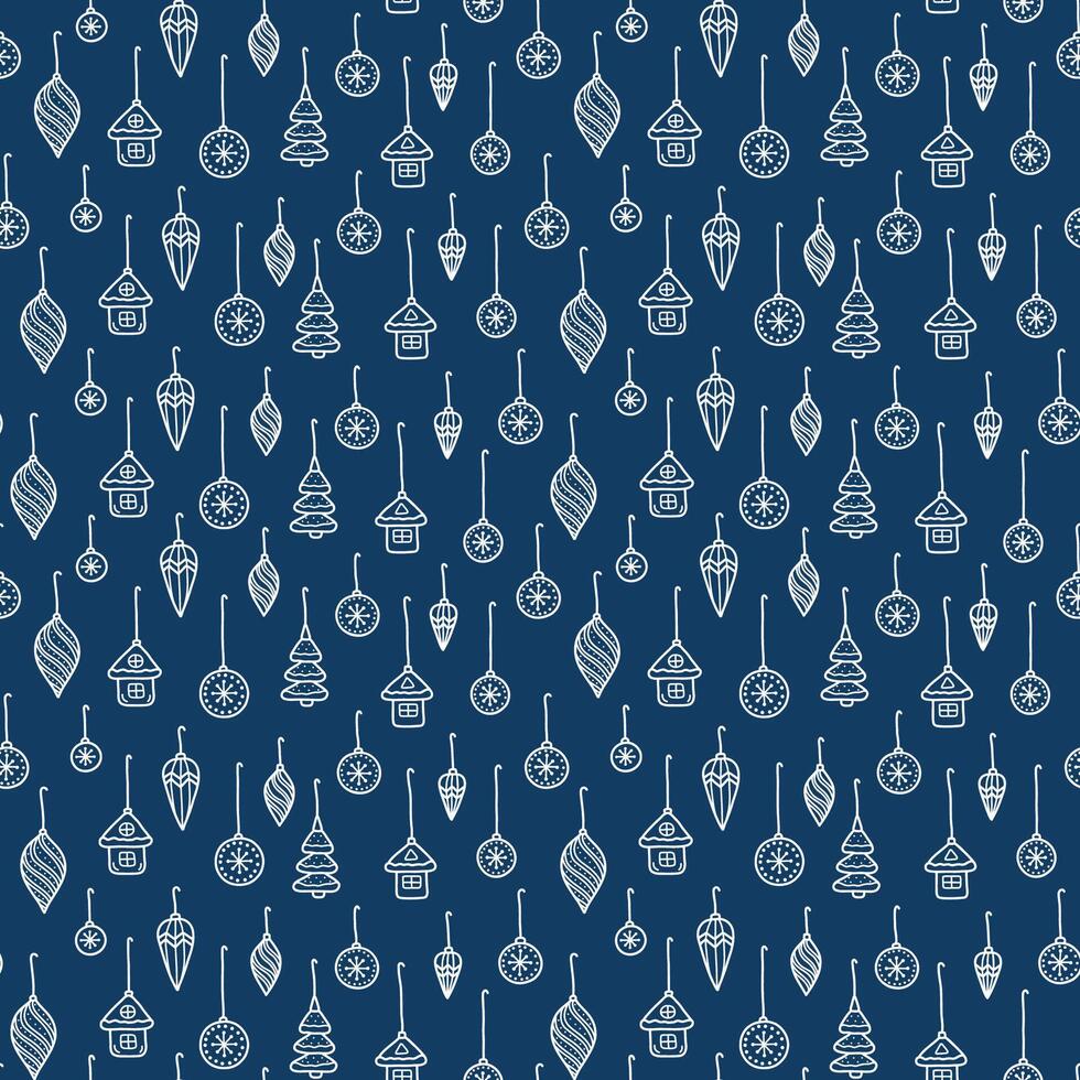 Doodle seamless pattern with christmas tree toys vector