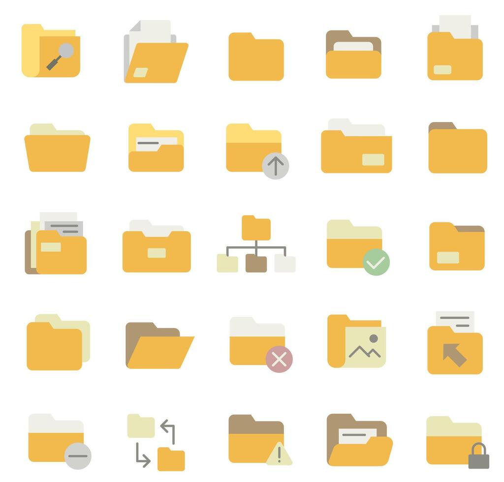 Simple set of icons related to folders. Colored icons of computer folders. vector