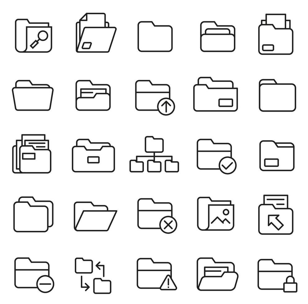 Simple set of icons related to folders. Computer folders. vector