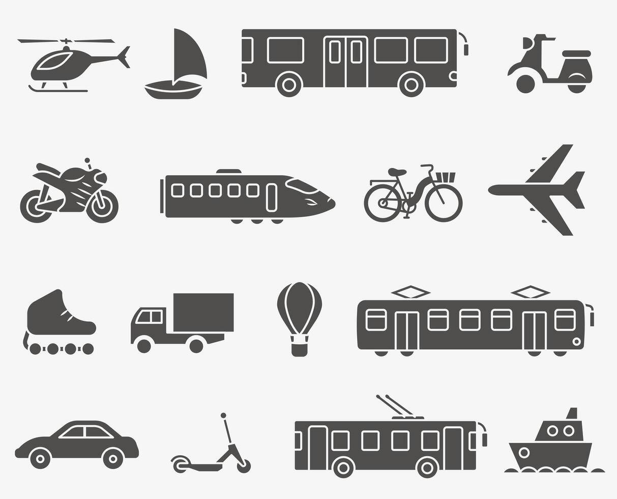 Dark transport icons for prediction. Different types of vehicles. Transport icons. vector