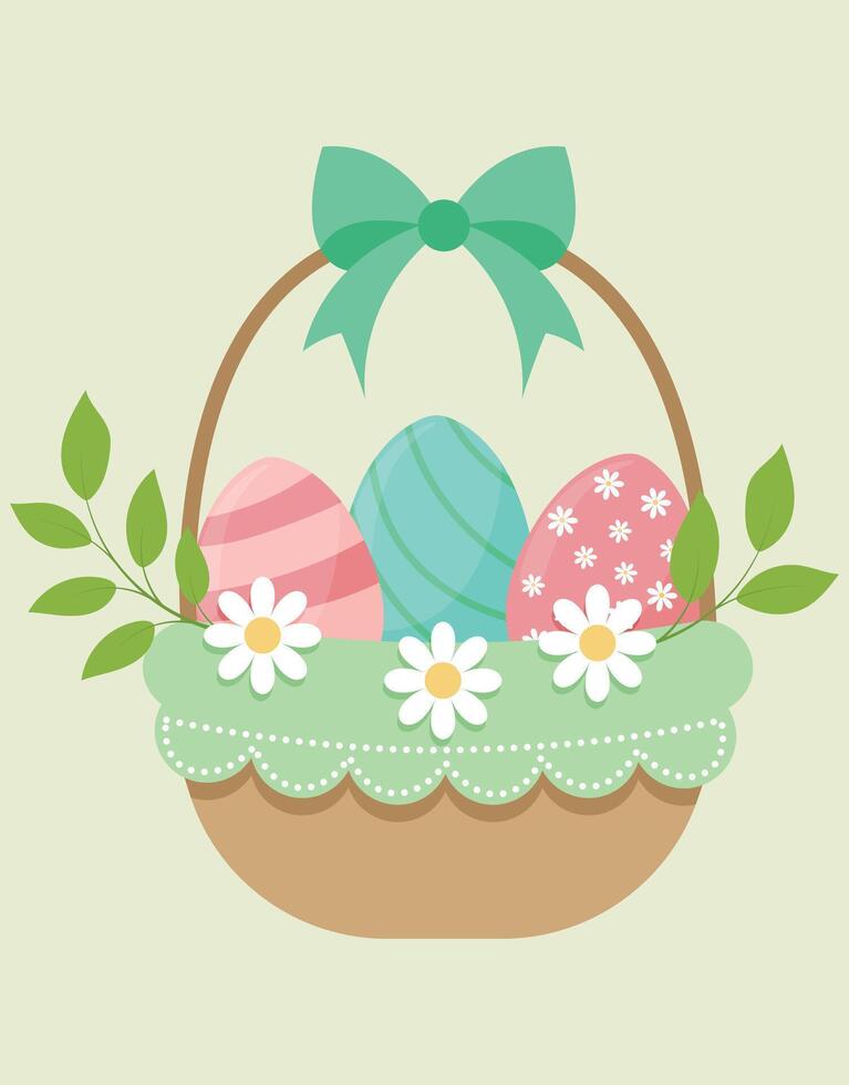 Easter Basket with Decorated Eggs vector