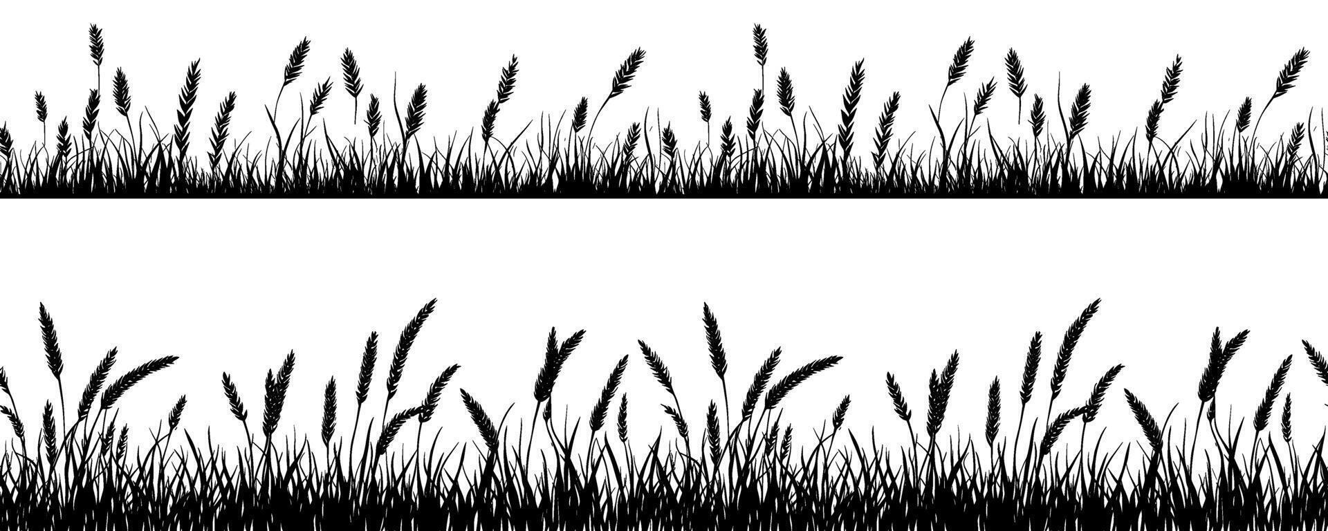 Silhouetted wheat fields create a serene, rural ambiance in stylized design, isolated vector