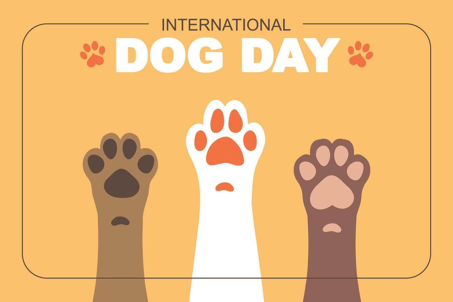 International Dog Day banner with cute dog paws. Illustration in flat style. vector