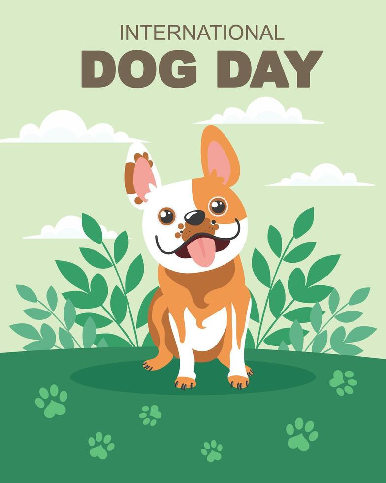 International Dog Day with a Cute French Bulldog in nature. Illustration in flat style. vector