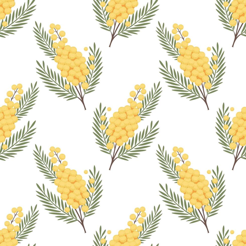 Seamless floral pattern with mimosa flowers. Surface design for textile, fabric. vector
