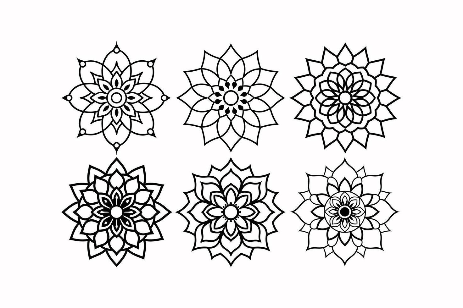 Set of traditionally Mandala Art Design on White Background vector
