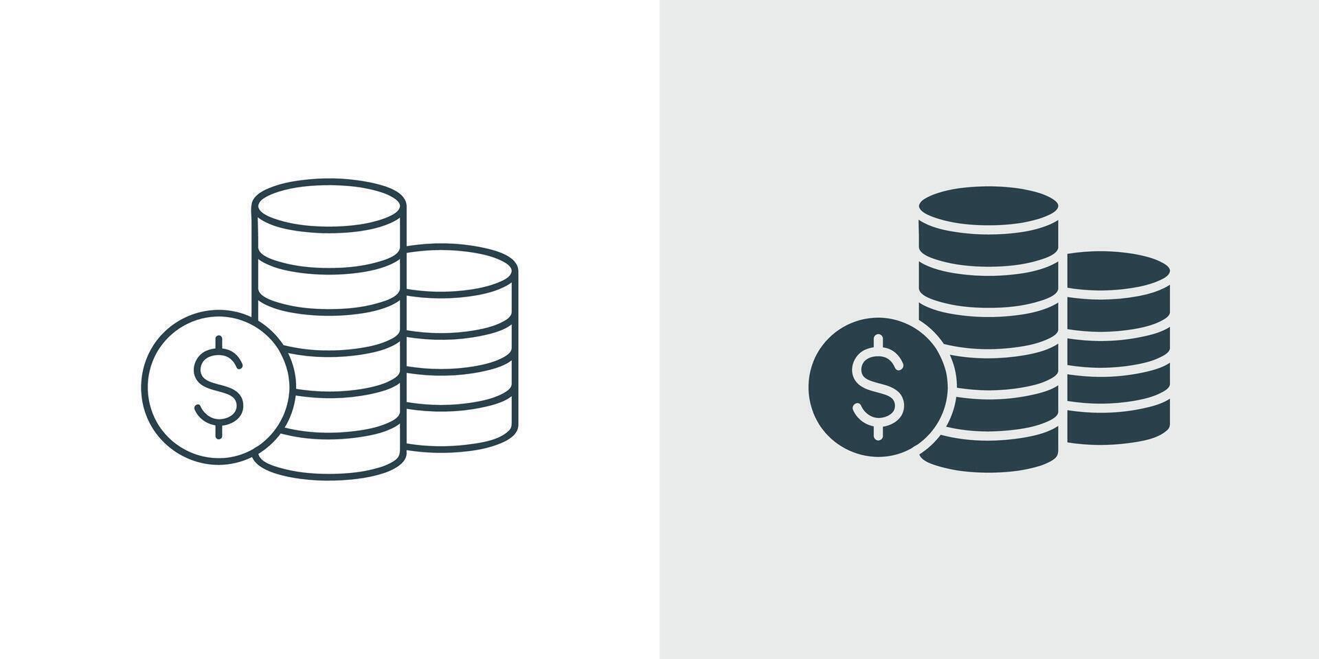 Coin Stacks Icon Set with Dollar Sign. Concept Savings, Investment, Wealth, Money, and Financial Assets Outline and Filled Icon illustration vector