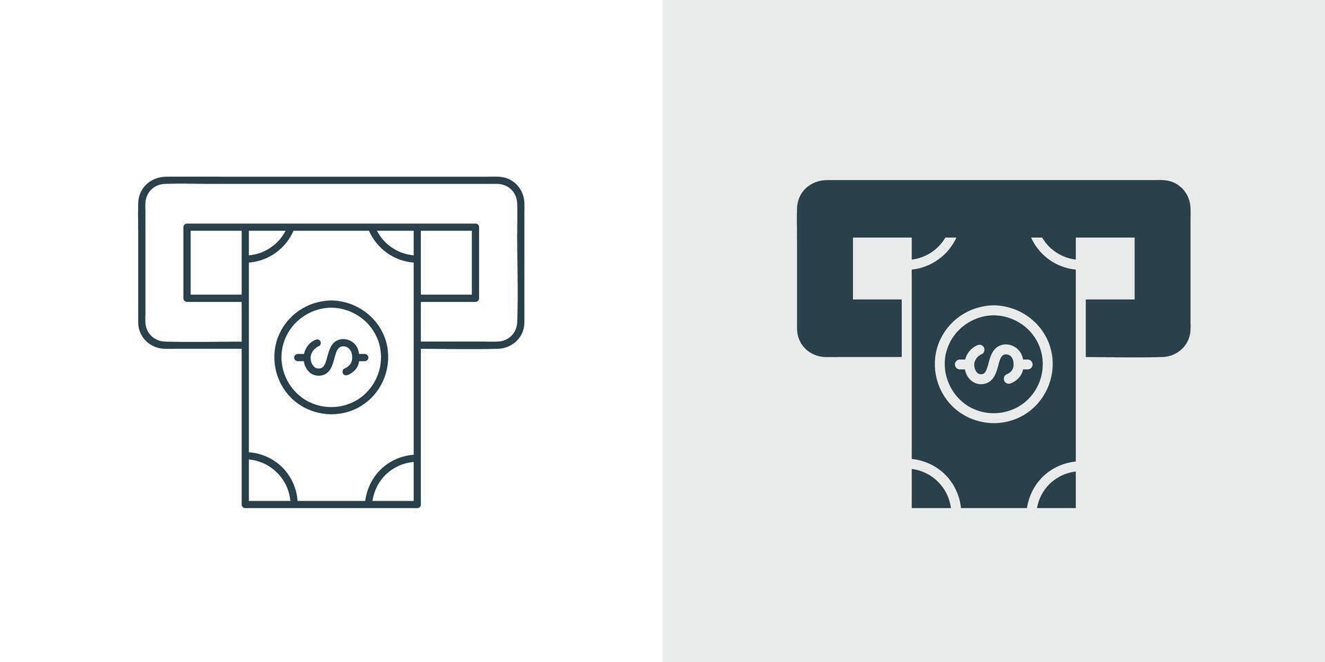ATM Cash Withdrawal Icon . Illustration of money transaction, banking service, or financial access symbols in line and filled style vector
