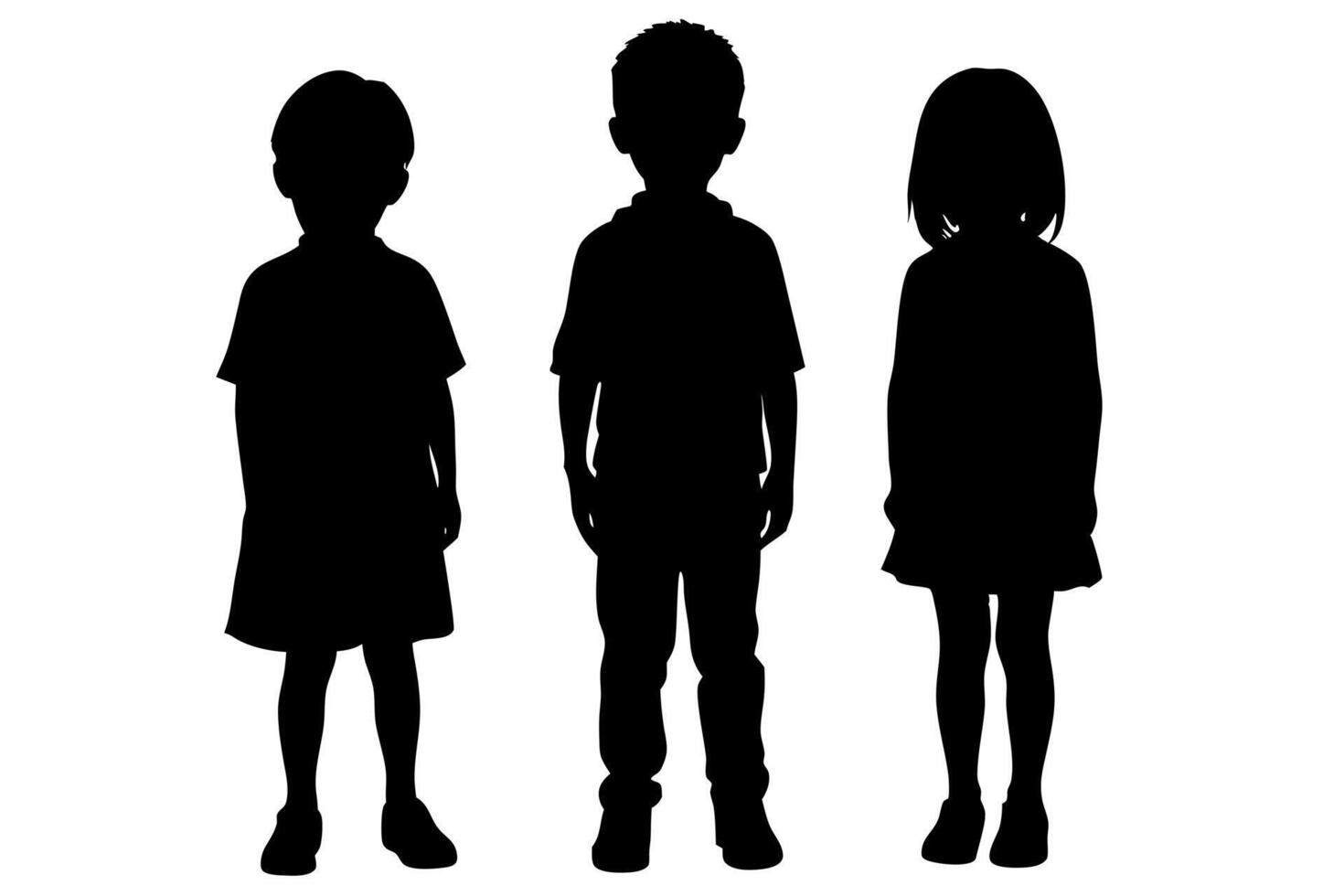 Silhouette of Three Children Standing Together, Depicting Unity, Friendship and Childhood in Black and White vector