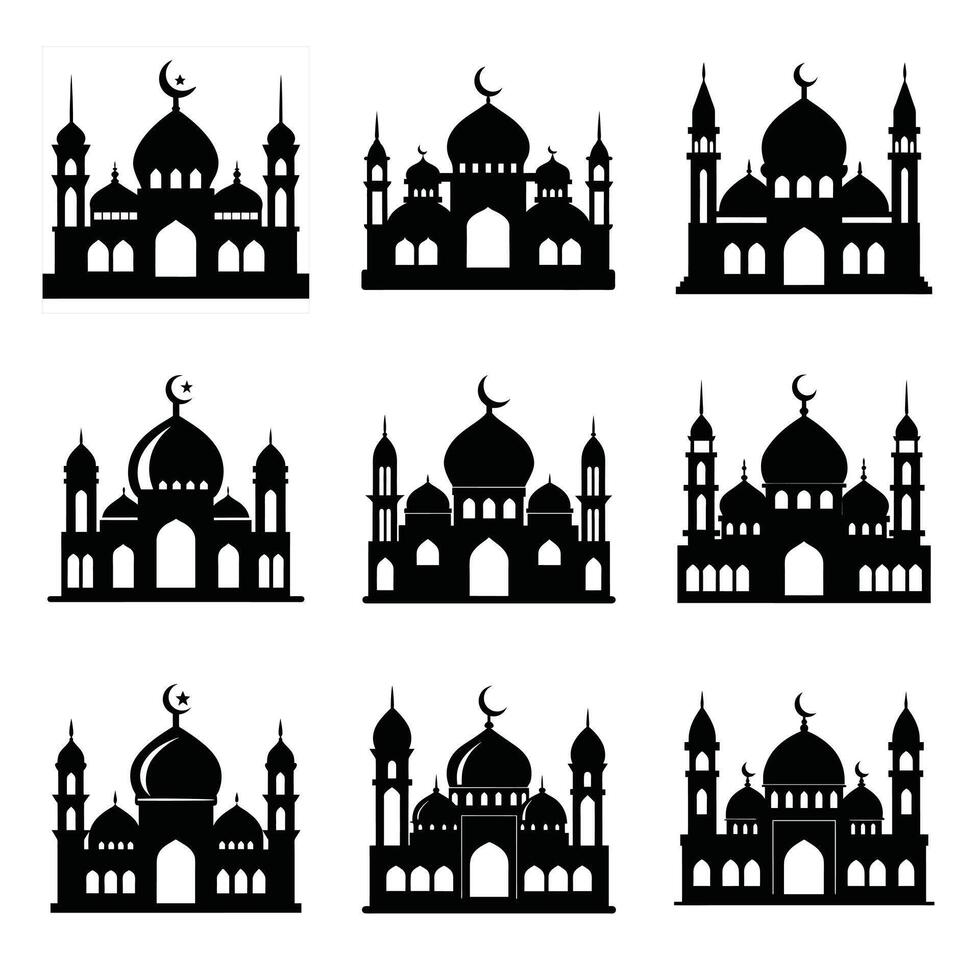 Set of mosque silhouette vector