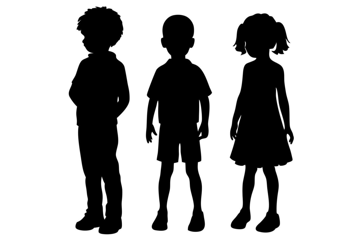 Silhouette of Three Children Standing Together, Unity, Education, Friendship, Childhood, Isolated on White vector