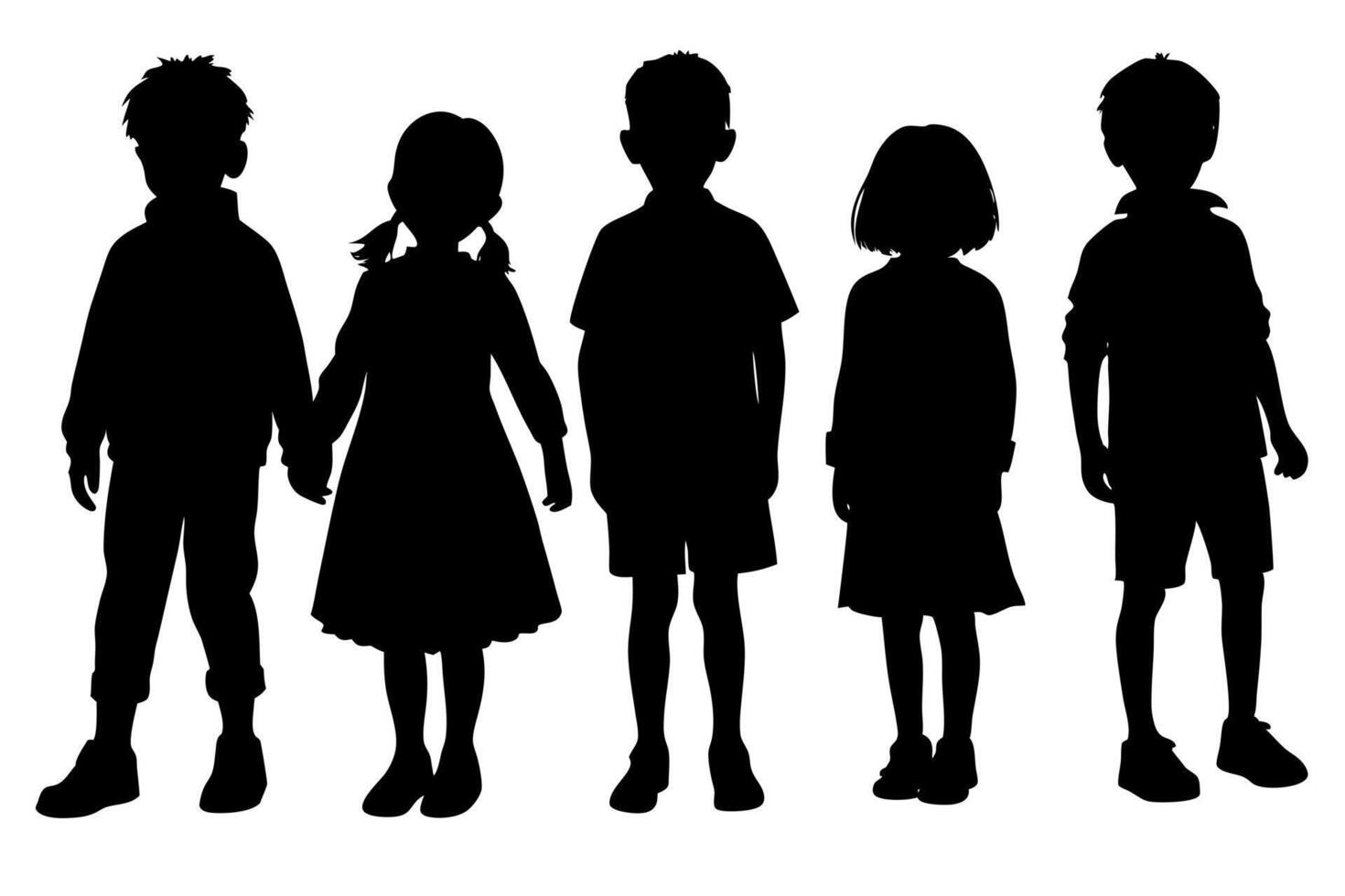 Silhouette of Diverse Children Holding Hands Unity, Friendship, Childhood, Diversity, Togetherness, Equality, Community, Connection, Kids vector