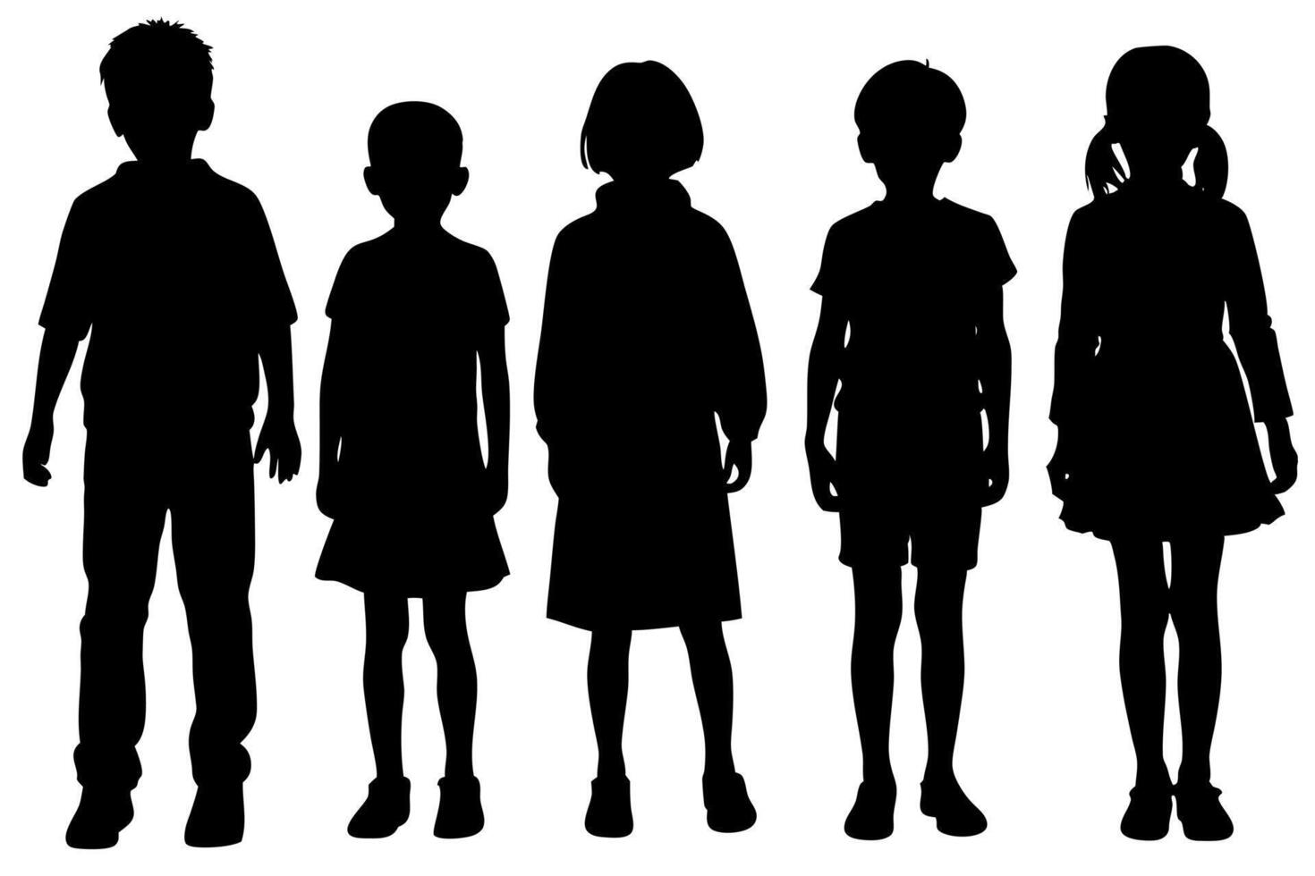 Group of Children Silhouette Diverse Kids Standing Together in Outline, Back to School Themes, Educational Resources, Creative Projects vector