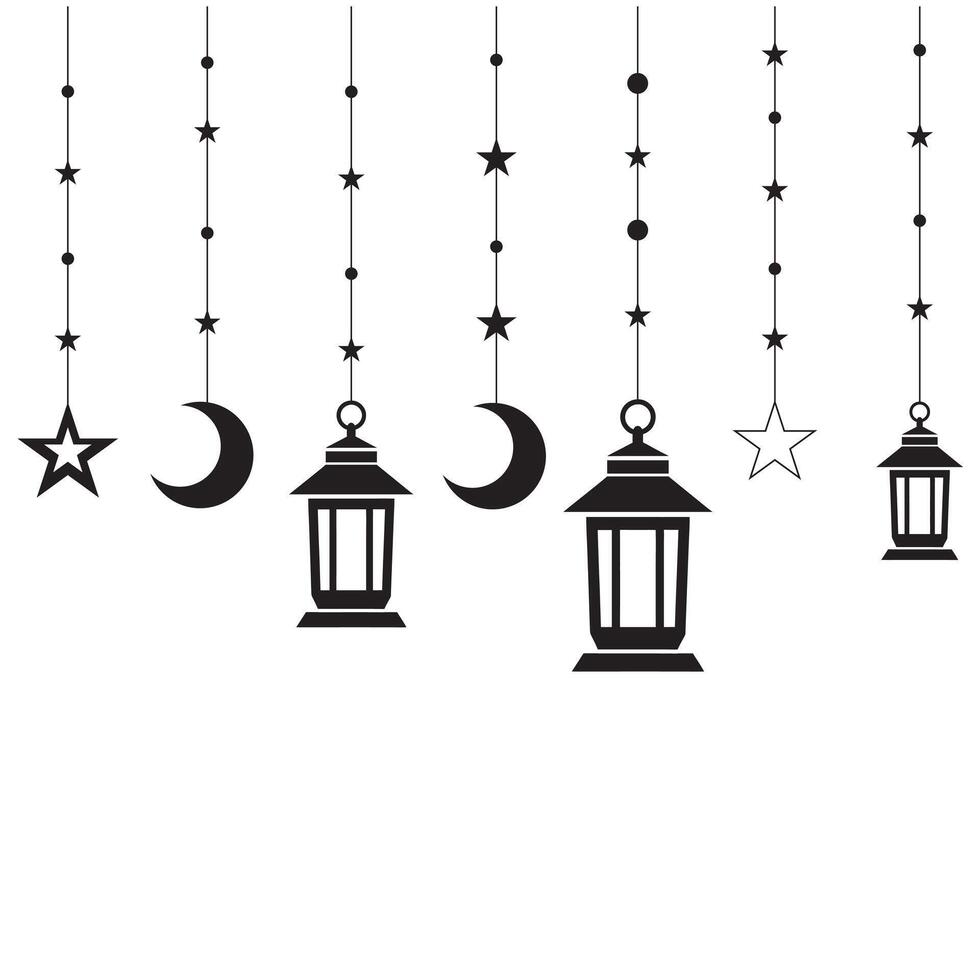 lantern, star and moon hanging vector