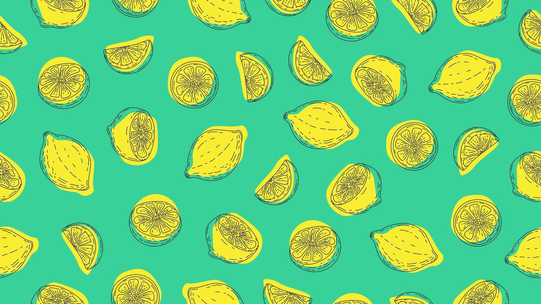 Lemonade background. Lemon fruit seamless pattern. Lemon sketch hand drawn wallpaper vector