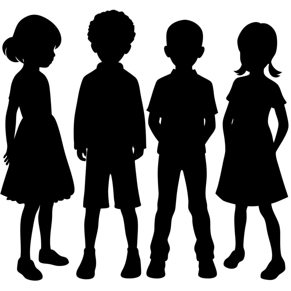 Silhouette of Diverse Children Standing Together Unity, Friendship, and Childhood for Education and Community Projects vector