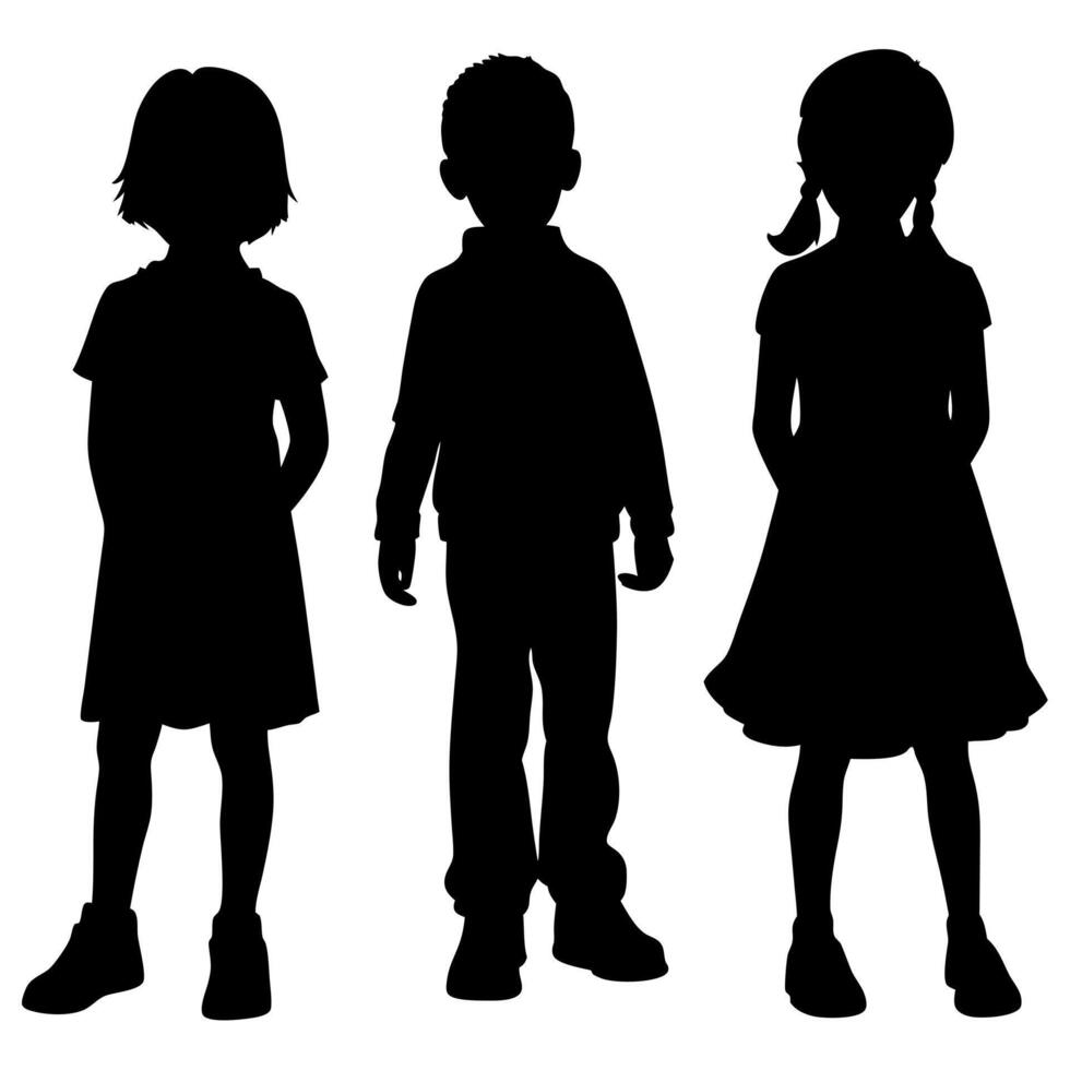 Child Silhouettes Playful Kids in Black Silhouettes on White Background for Creative Designs and Educational Resources vector