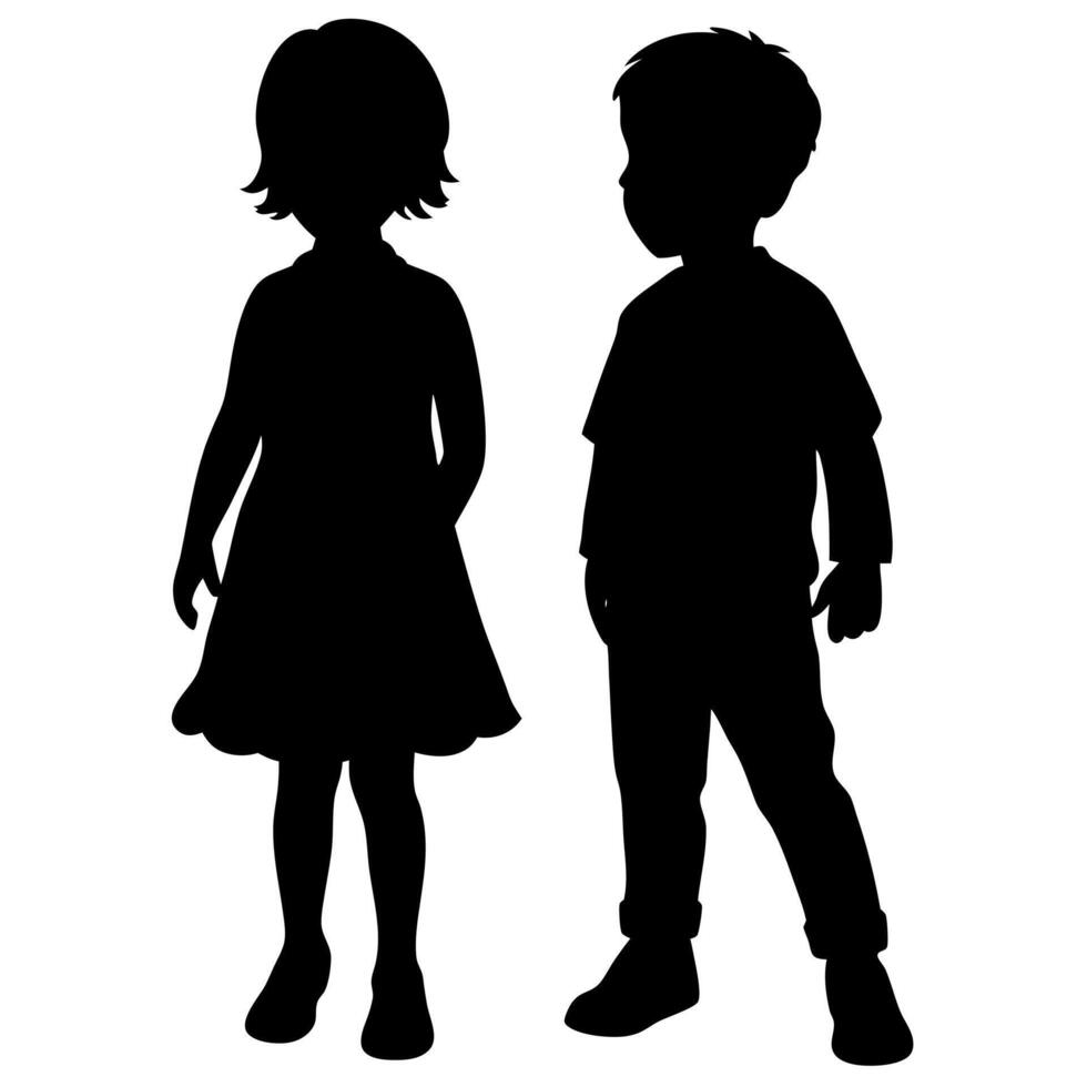 Silhouette of a Girl and Boy Childhood Friends, Playtime, Education, and Early Development vector