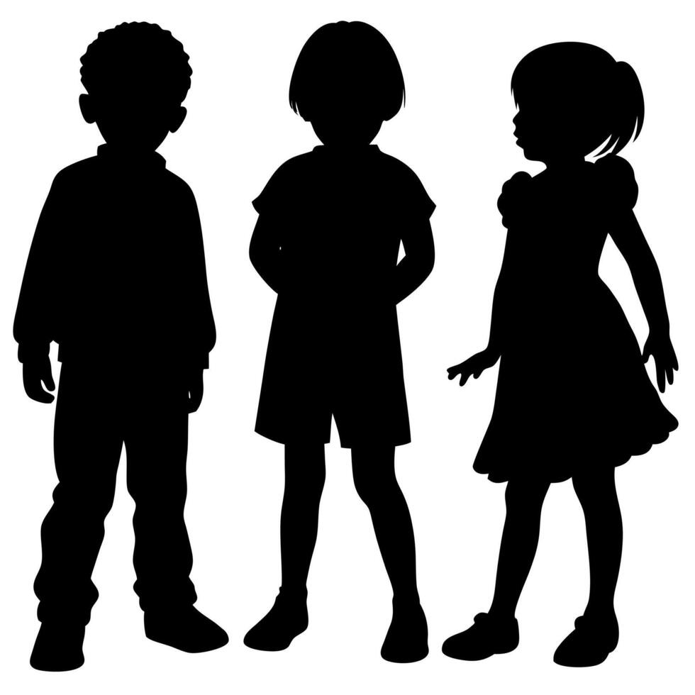 Silhouette of Three Children Standing Together Diversity, Friendship, and Childhood Memories Captured in a Timeless Design vector