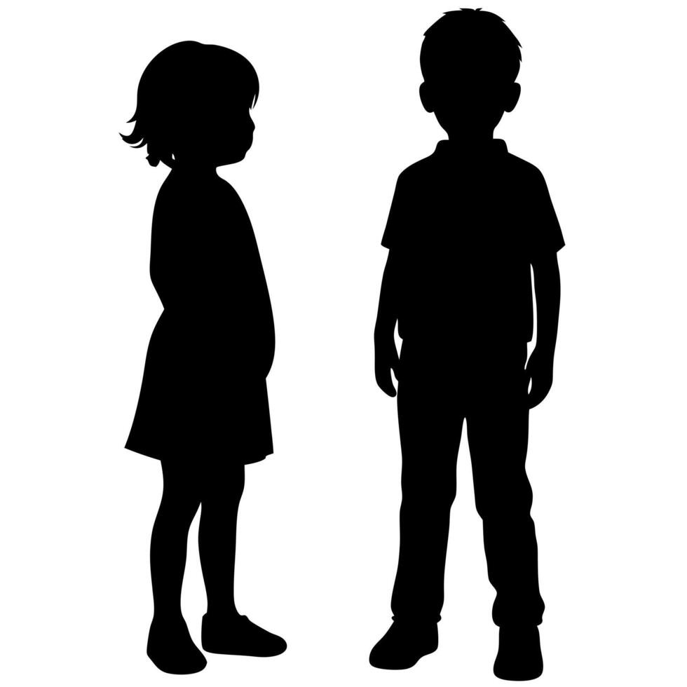 Silhouette of a Girl and Boy Childhood, Friendship, and Education in Black and White Backdrop vector