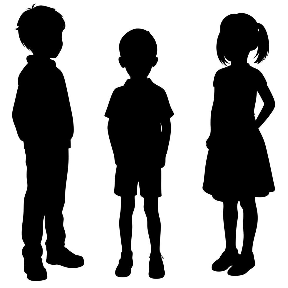 Child Silhouettes Set, Kids in Shadow, Little Boys and Girl, Group of Friends, Isolated on White Background vector