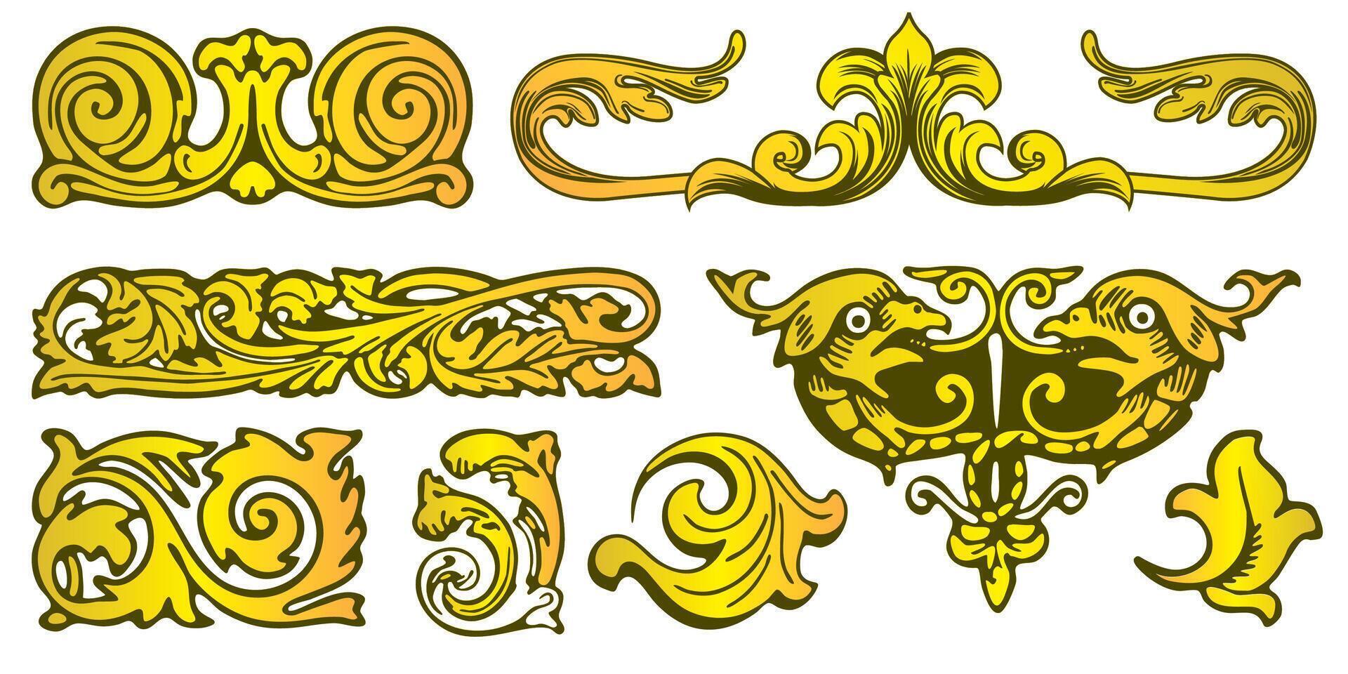 Golden decorative elements vector