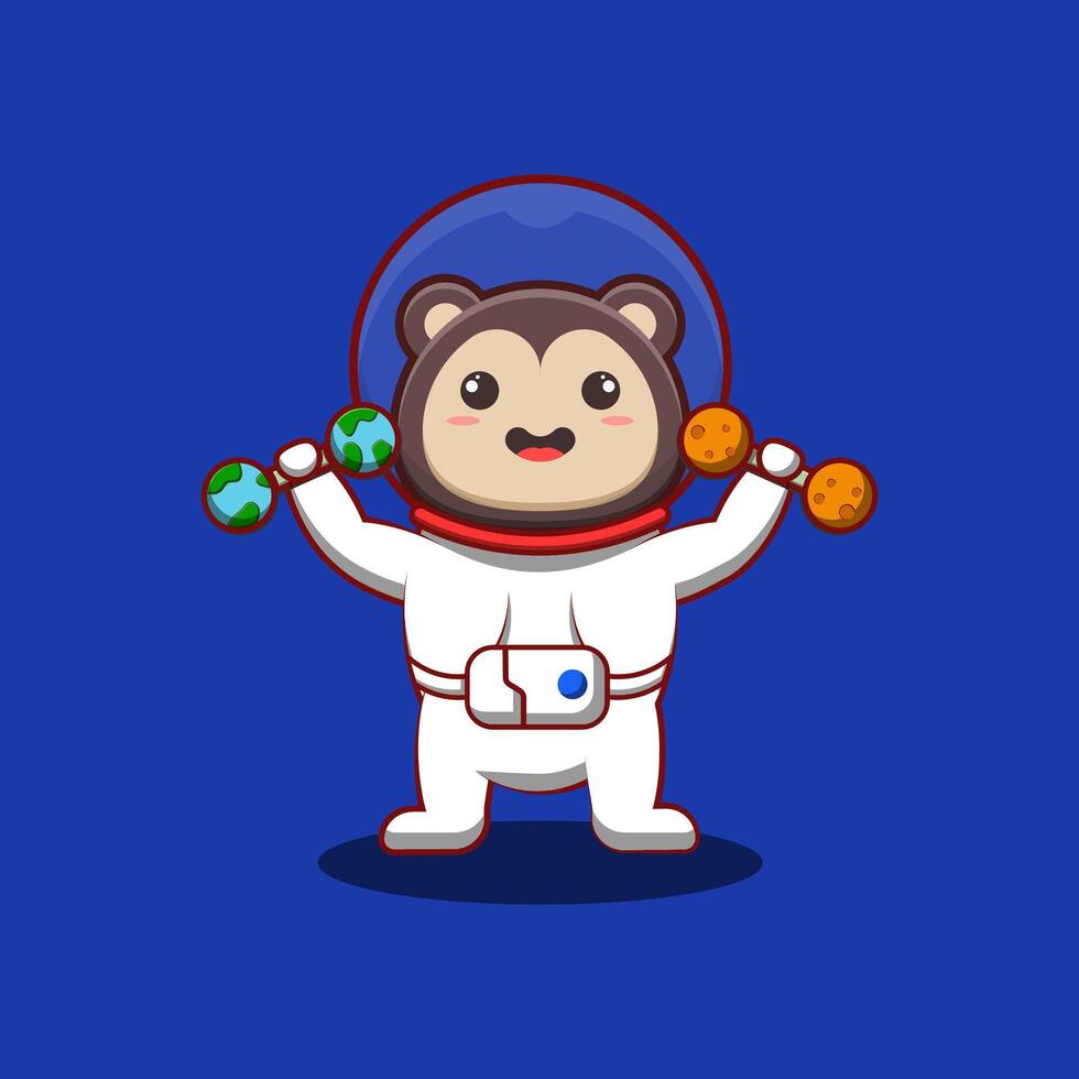An astronaut holding a dumbbell vector