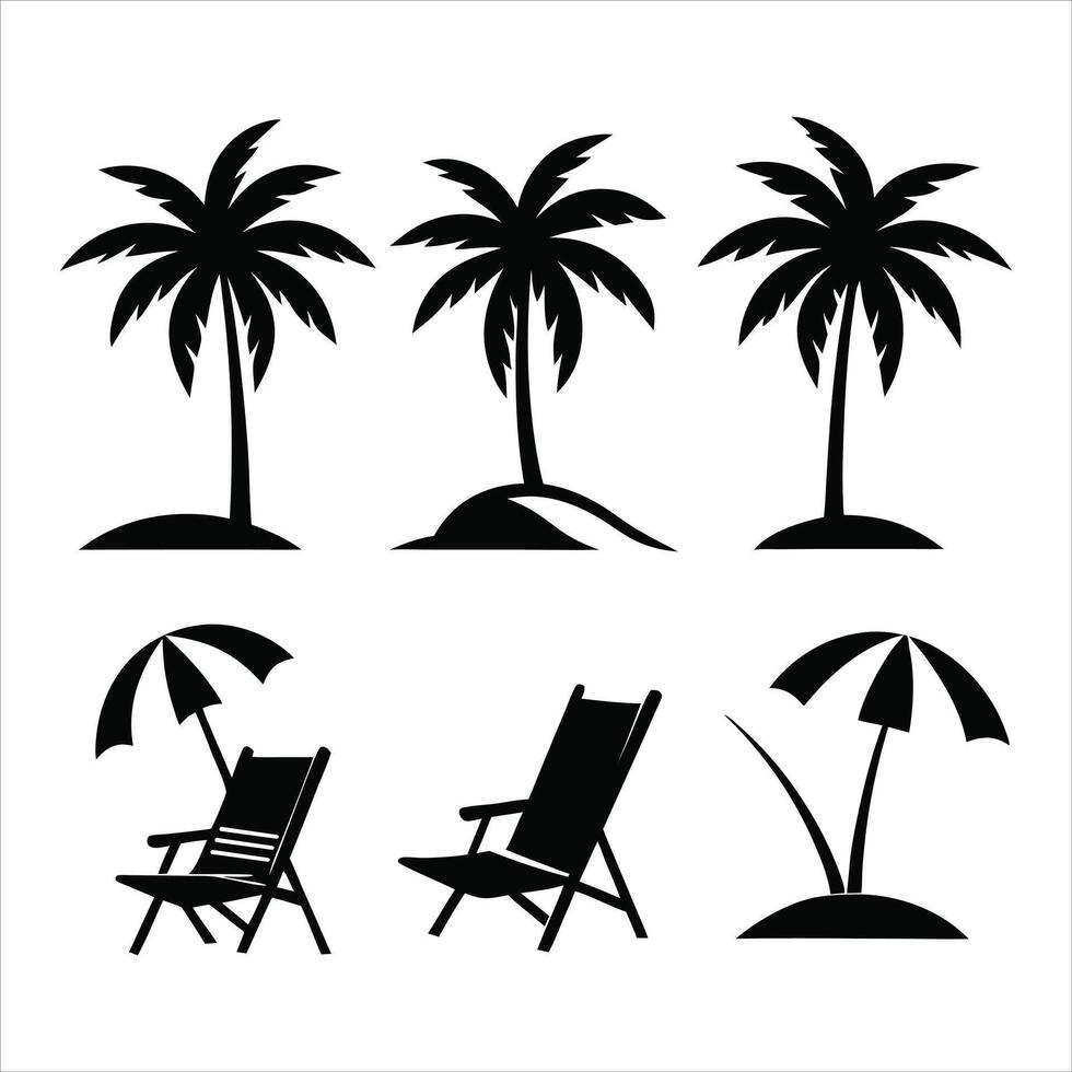 Beach chairs and umbrellas vector