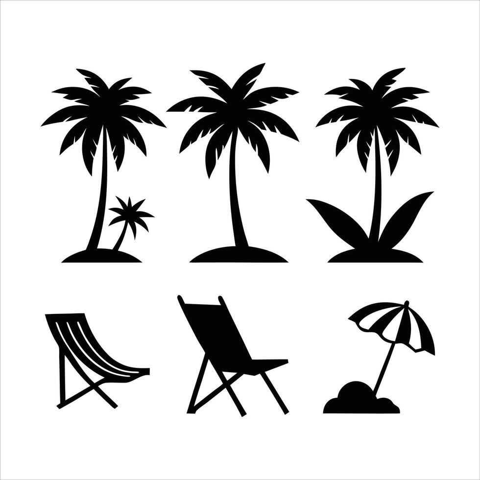 Palm trees and beach chairs vector